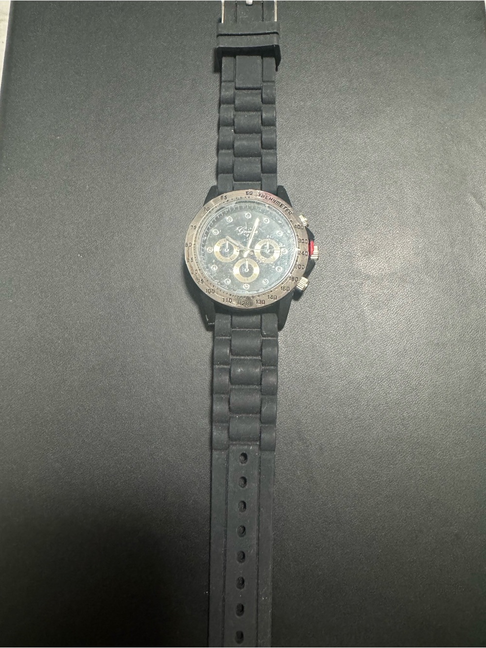 Women’s Black Geneva Watch with Crystal Hour Markers & Silicone Strap